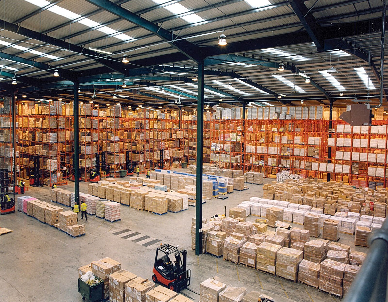 Distribution warehouse interior with pallet racking